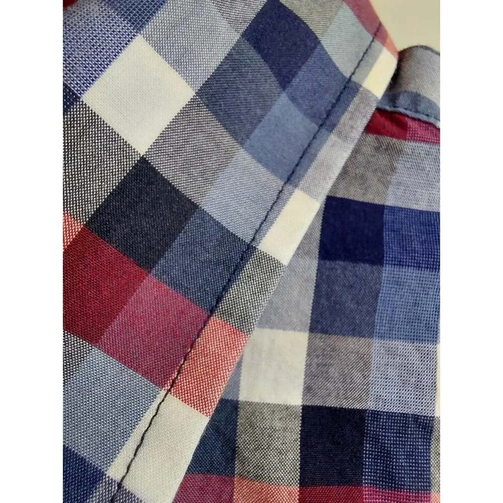 Banana Republic Soft Wash Standard Fit Plaid Button Up Shirt Mens L Blue Preppy